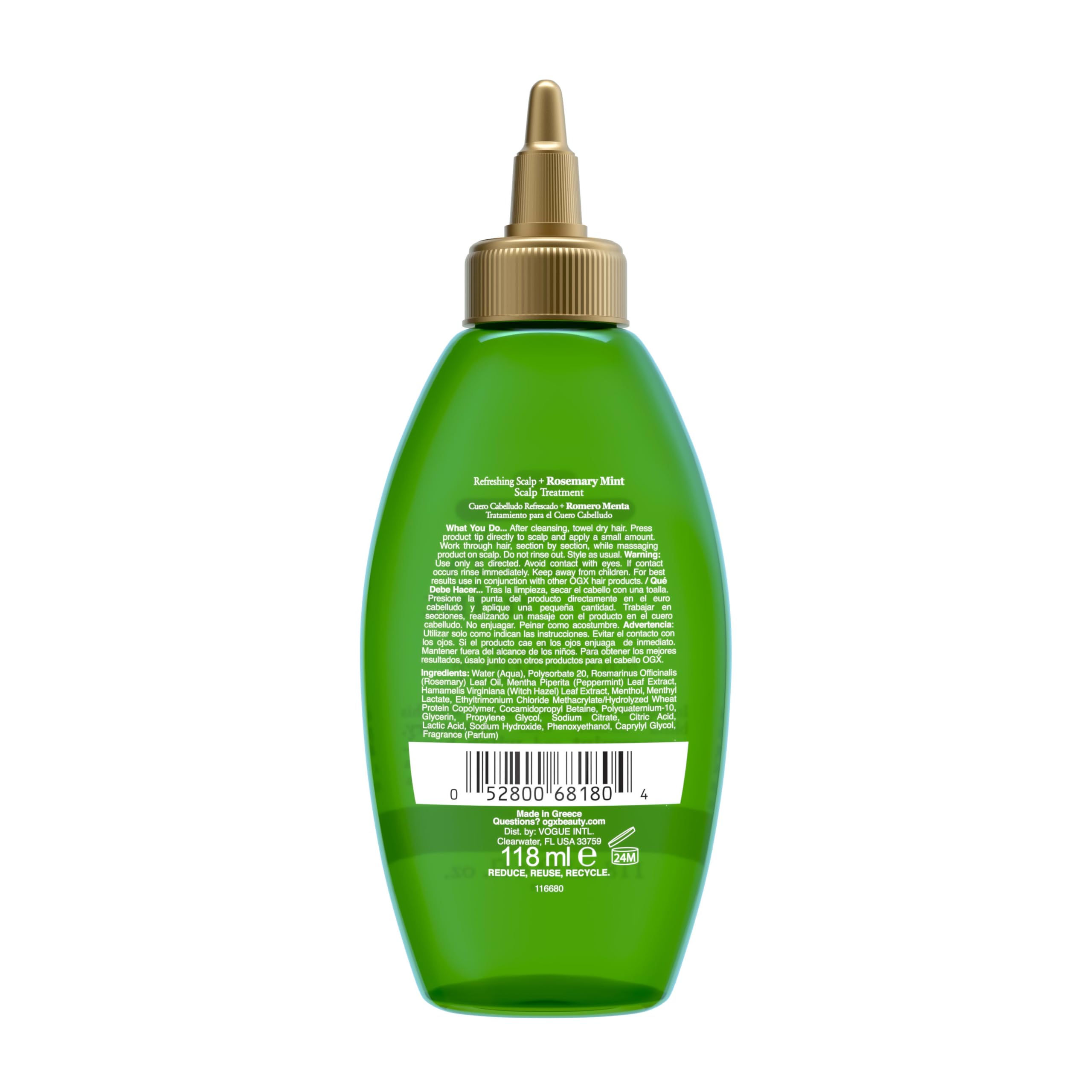 OGX Extra Strength Refreshing Scalp + Rosemary Mint, Refreshing to Help Remove Scalp Buildup, Minty Leave-In Dry for Shiny Hair, 4 fl. Oz